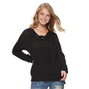Women's Black Lace-Up Sweater